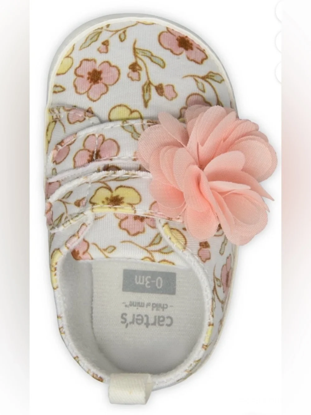 Carter's Child Of Mine White Floral Pink Chiffon Flower Baby Girl Slip-On Shoes